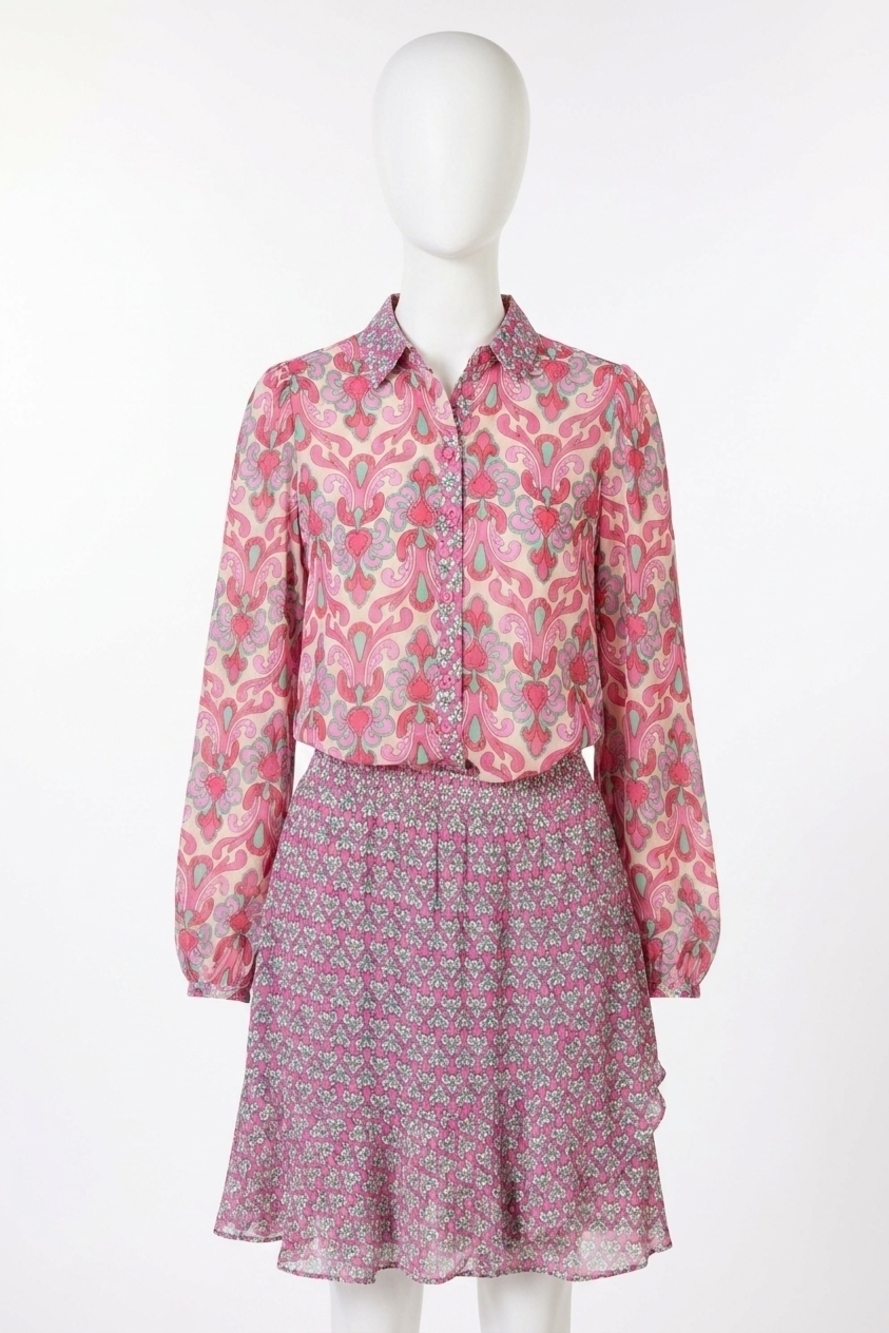 NEW ESQUALO macy multi abstract floral print blouse in pink/jade green